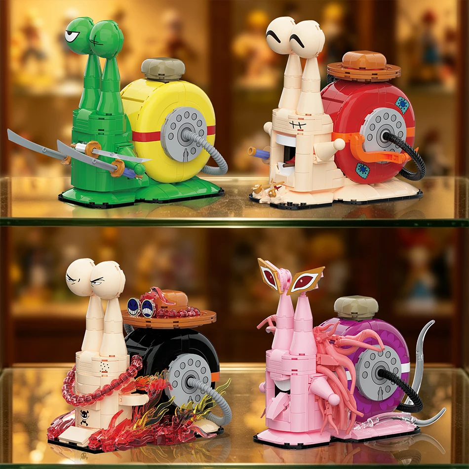 Фото Конструктор Kawaii Animal Snail Telephone Den Den Mushi: Креативные аниме-блоки для сборки телефонной трубки-улитки, игрушки для детей, подарки №2