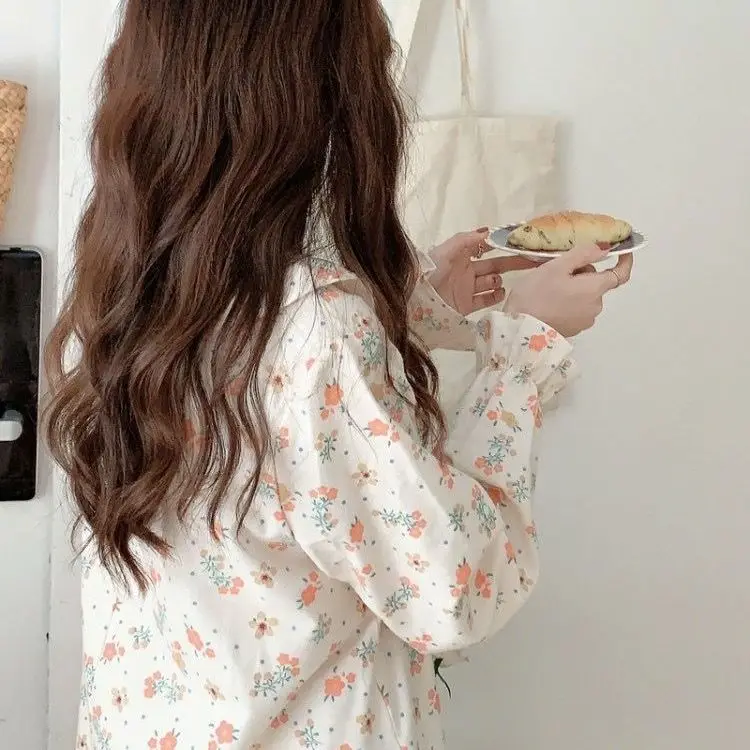 Yasuk Spring Autumn Women Casual Lovely Sweet Girl Pullover Nightdress Nightgown Pajamas Flower Gentle Lotus Sleeves Lace Soft