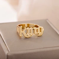 gothic king queen rings for women stainless steel mom dad letter finger ring aesthetic vintage wedding jewelry anillos 2022
