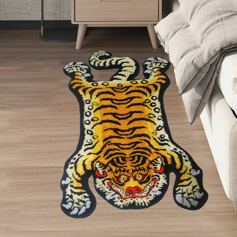 3d Tiger Rug Soft Fluffy Tiger Printed Carpets Children Room Plush Floor Mat Bathroom Non-slip Absorbent Doormat Bedside Carpet