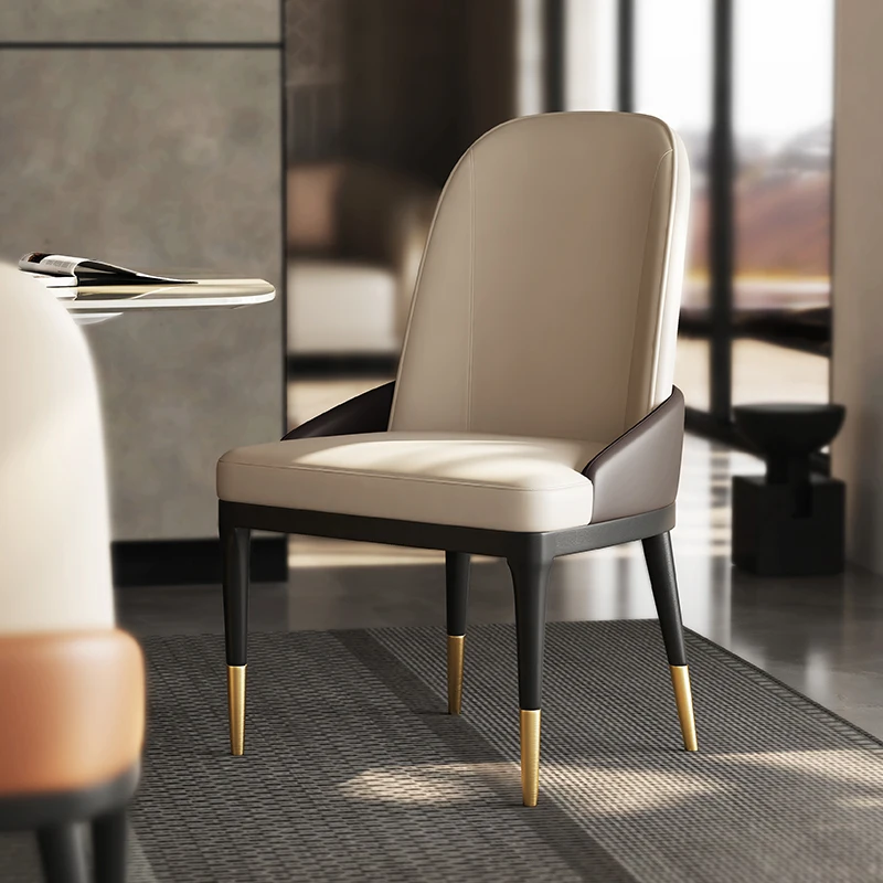 

Leather high-grade back dining chair light luxury household 2021 new modern simple white wax wood dining chair commercial Italia