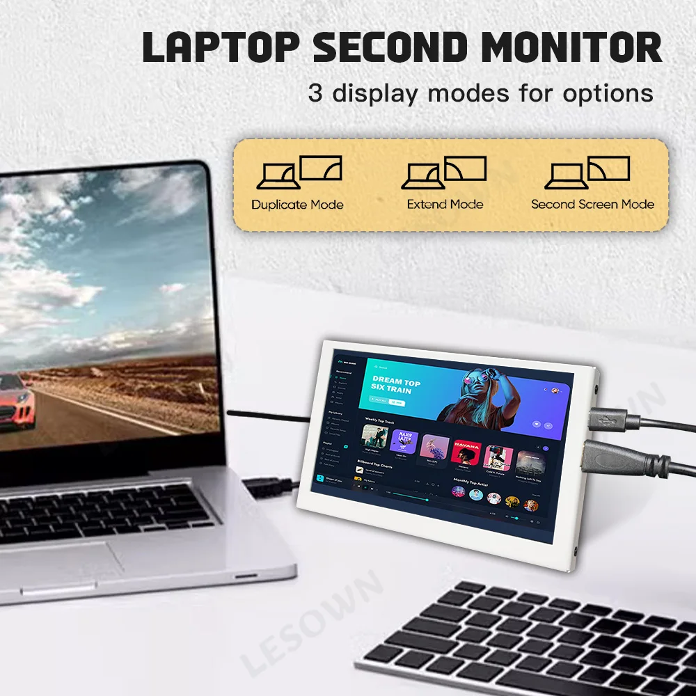 Фото LESOWN Мини-портативный монитор 5-дюймовый IPS-маленький дисплей 480x800 HDMI 5 В с питанием от USB Маленький легкий экран для отображения состояния Белый №2
