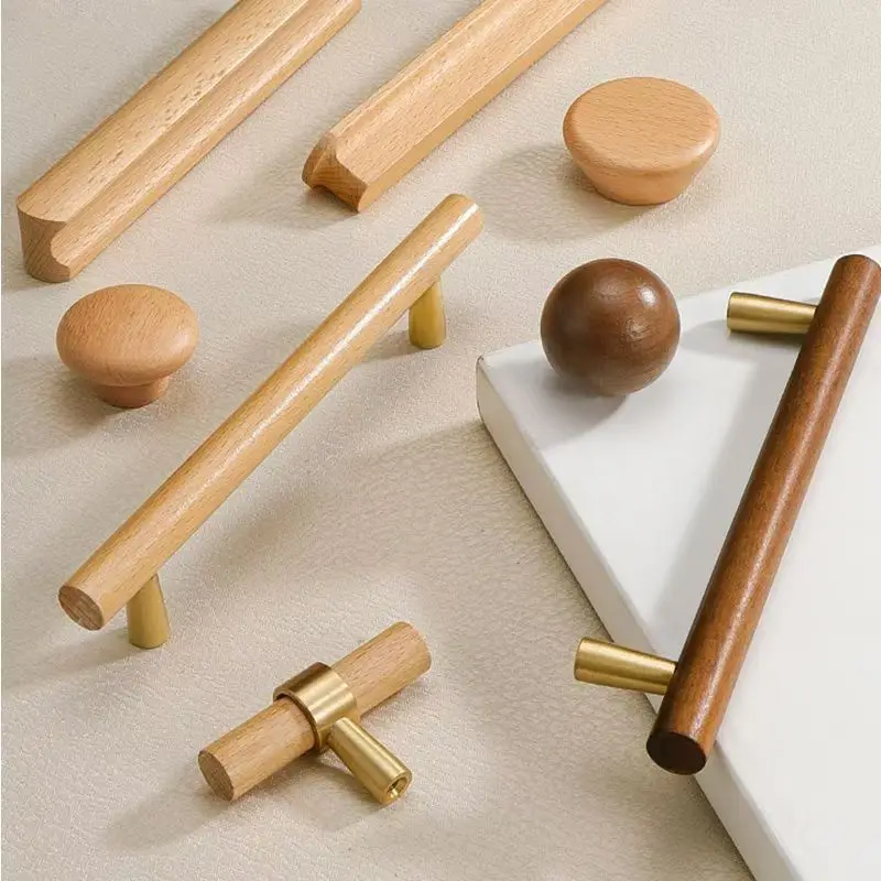 Ручка ящик из массивной древесины латунная ручка натуральная древесина