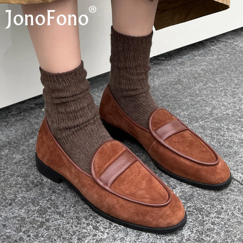 

JonoFono Real Leather Flats For Women 2022 Shallow Fashion Shoes Woman Ins Daily Casual Loafers Ladies Footwear Size 34-40
