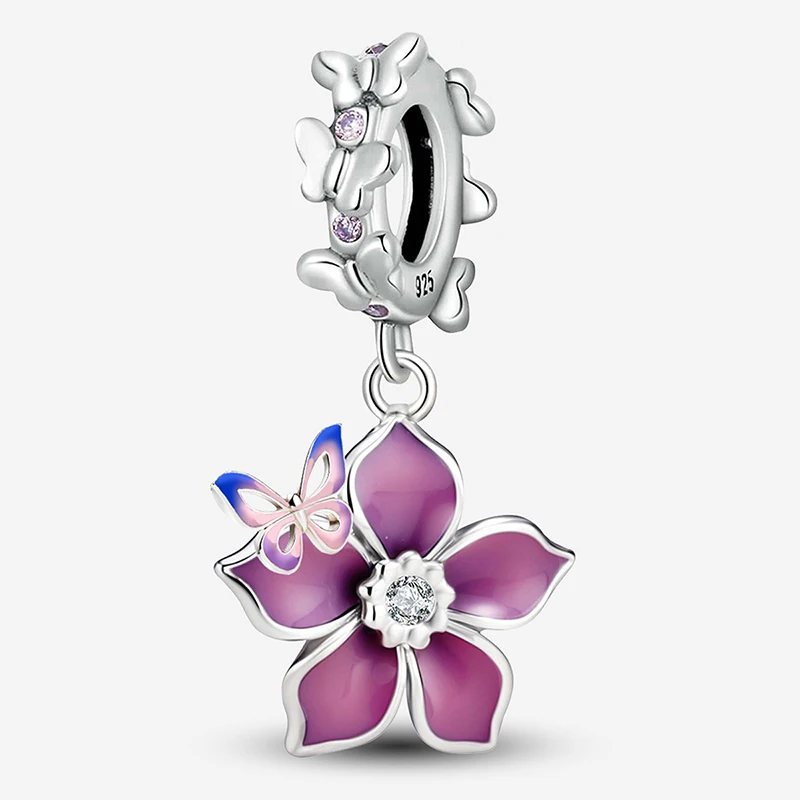 Стерлингового Серебра 925 красивая цветочная сумка подвески бусины подходят для