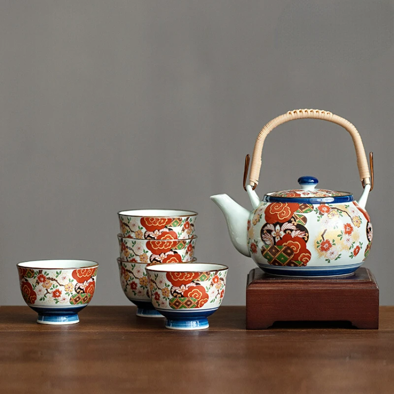

Изысканный узорчатый чайный набор, японская модель, роскошный высококачественный чайник, чайные чашки, домашняя винтажная Золотая Подарочная коробка, наборы чайных чашек