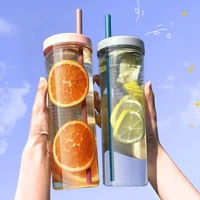 800ml plastic cups with lid and straw transparent filter fruit tea cup reusable water bottles for girls outdoor sports bottle