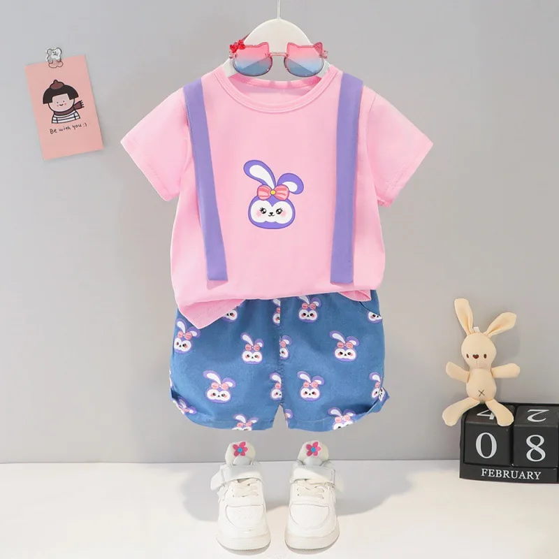 

Летняя одежда для маленьких девочек, хлопковые костюмы в Корейском стиле, модные костюмы для девочек, детская одежда