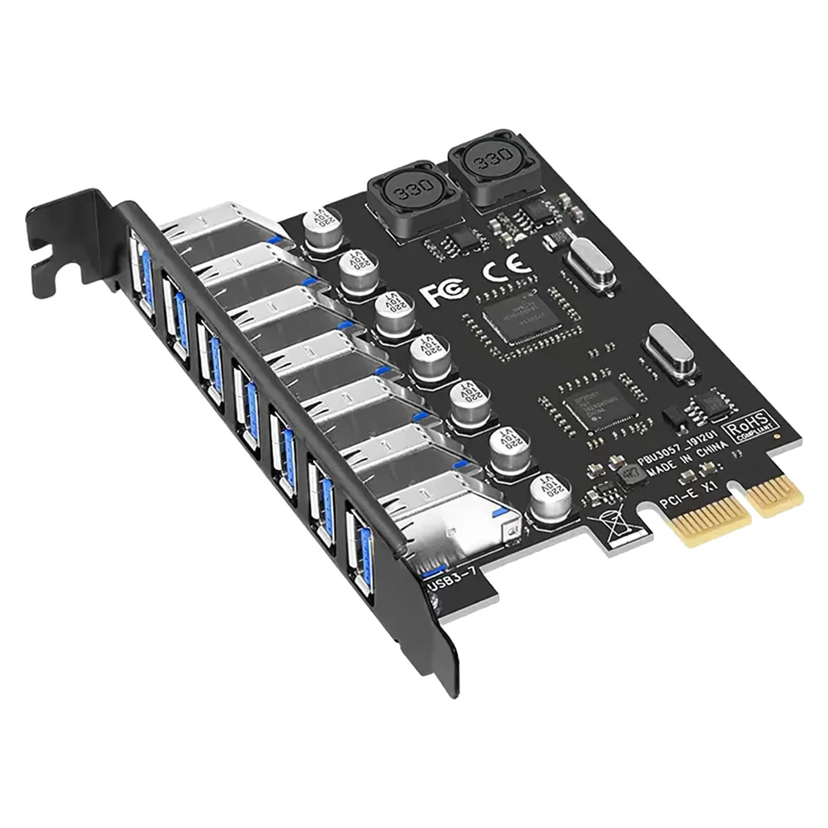 

7 Ports USB 3.0 PCI Adapter Card USB Expansion Card, PCIe Riser Card for PC, Linux / WindowsXP/ 7/ 8/ 8.1/ 10