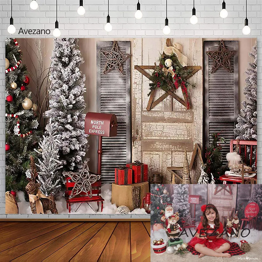 

Рождественская елка фон Зимний снег венок почтовый ящик подарок праздник ребенок портрет декор Фотография фоны для фотостудии