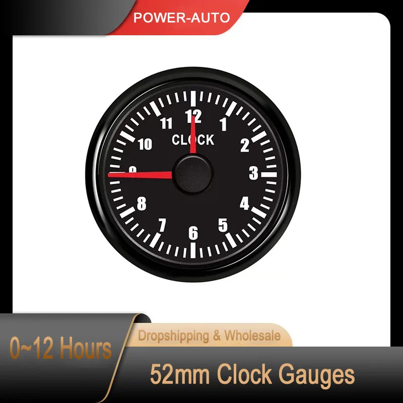 

52mm Clock Gauges Red Backlight Instrument Hour Meters 0~12 Hours for Car Boat Yacht Show Clock Meters 9-32V Waterproof