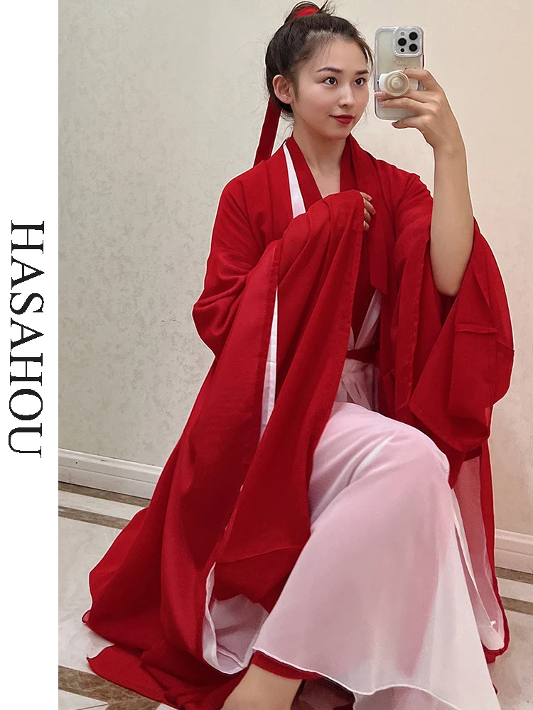 

Косплей сказочное традиционное китайское платье ханьфу Династия Тан простой красный белый ханбок национальный танец Азия девочка костюм для выступления