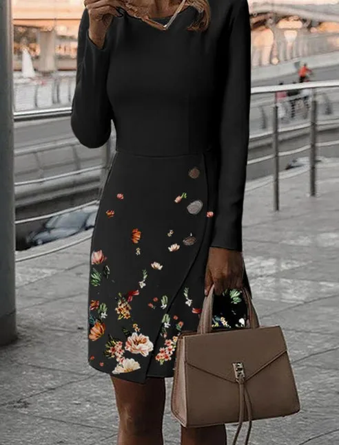 

Женское платье-карандаш с цветочным принтом, элегантное офисное платье с асимметричными пуговицами для работы, лето 2021