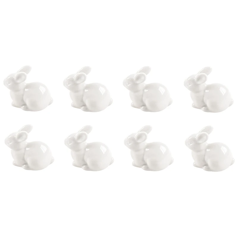 

8X Cute Mini White Ceramic Rabbit Home Decoration Ornaments Mini Landscape Craft Jewelry White Porcelain Medium