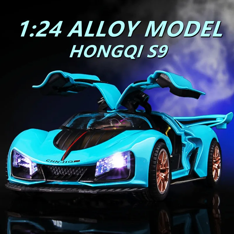 

1/24 HONGQI S9 High Performance Alloy Sports Car Model Diecasts Metal SuperCar Model With Sound Light Spray Simulation Kids Gift