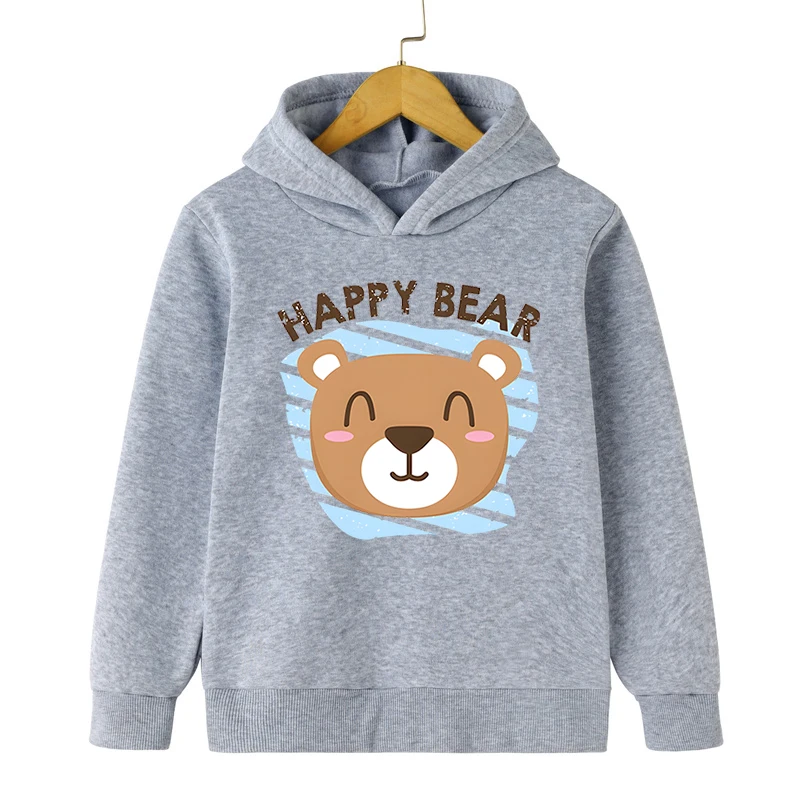 

Happy Bear Print Girls Hoodie Boys Clothes Long Sleeved Hoody Children Autumn Cartoon Style Streetwear Cute Bear Kids Sweatshirt