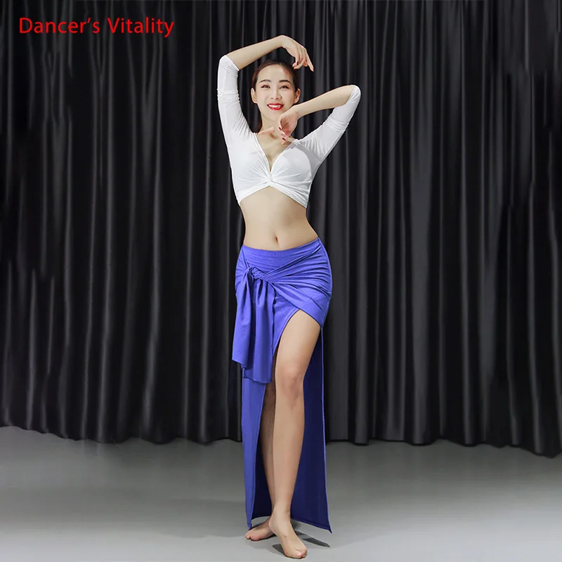Новый женский сексуальный и элегантный тренировочный костюм для танца живота, комплект из 2 предметов, Модальная длинная юбка для танца жив...