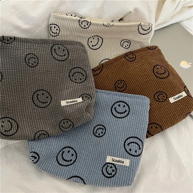

Japanese Style Corduroy Cosmetic Bag Women Handbags Purses Smile&Dots Makeup Organizer Storage Makeup Bag Girls Pencil Case Bags