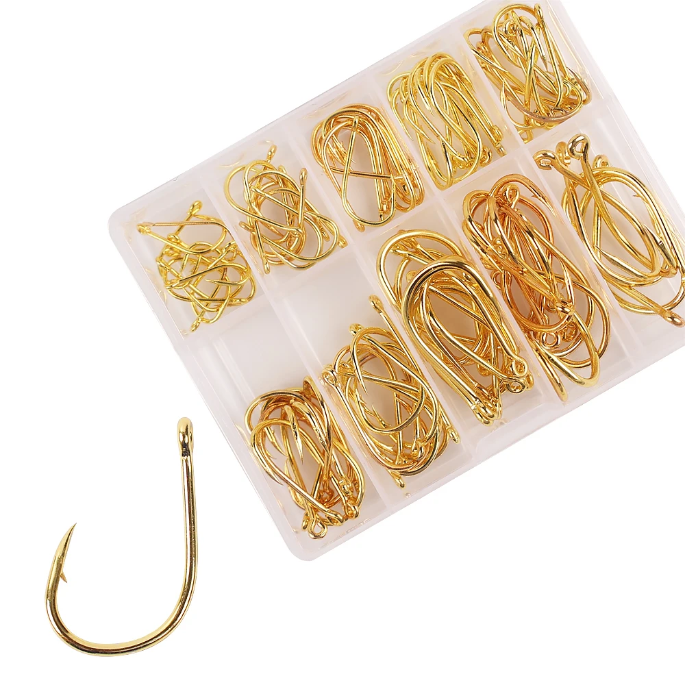 100pcs Fishing Hooks Set J Shaped Carbon Steel Sharp Barbed Single Circle Jig Head Fishhook Sea Fishing Tackle Accessories Tools