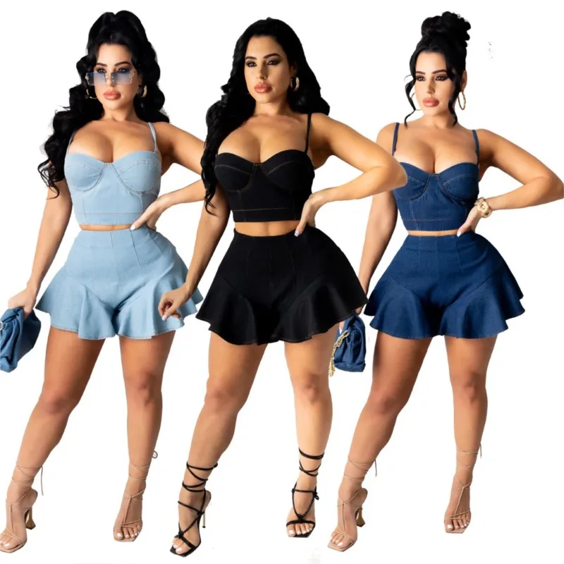 

Maxi Dress For Women Clothes 2023 Summer Couture Leisure Buckle Cowboy Two Piece Culottes Activities Solid Polyester Kaftans