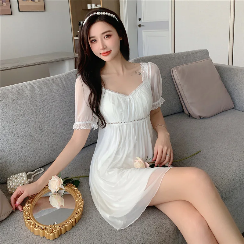 Beautiful nightdress girl cute sweet and sexy lace princess fairy pajamas sexy nightwear шелковое платье