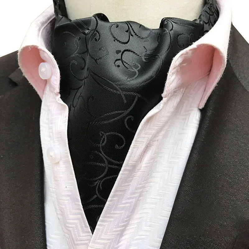 

2/1pcs Man Wedding Floral Black Ascot Scarf Paisley Ascot Tie Men Cashew Tie Men Silk Formal Blue Cravat Tie