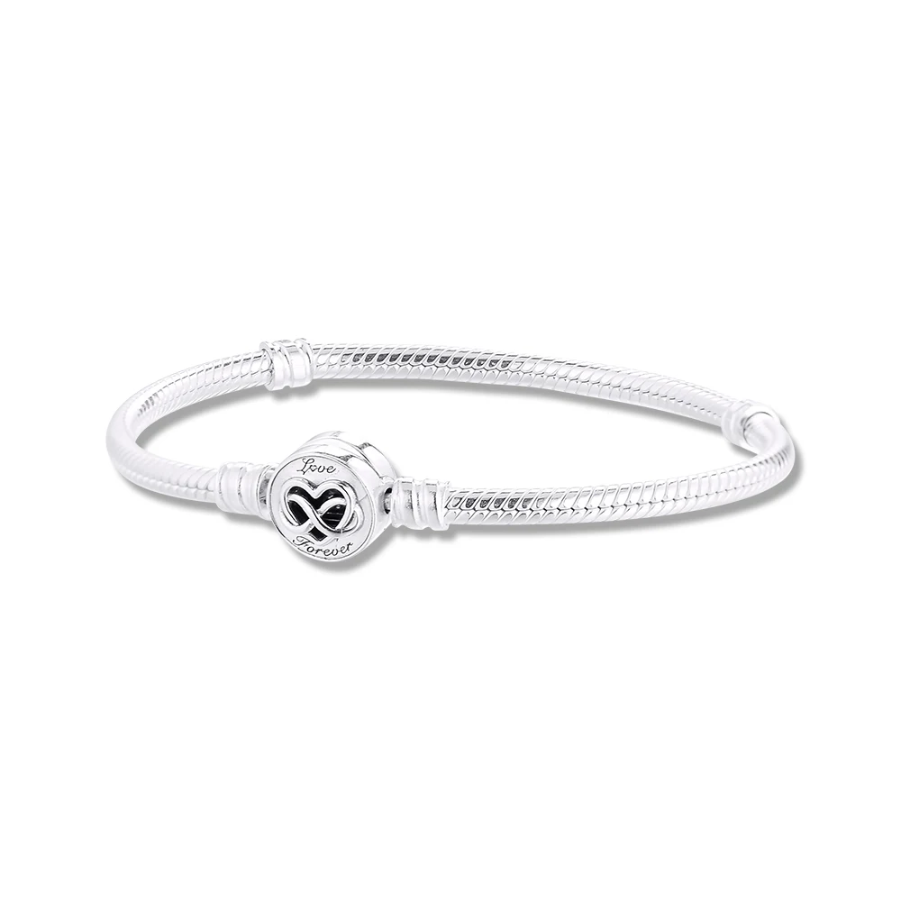 

Original 925 Sterling Silver Bracelets Moments Heart Infinity Clasp Snake Chain Bracelet for Women DIY Fine Jewelry Pulseras