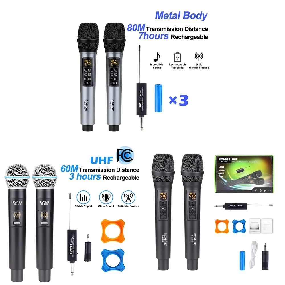 

Top 2 Metal Handheld UHF Wireless Microphone 80m with 3 Rechargable Lithium Battery for Recording Karaoke School Party Church