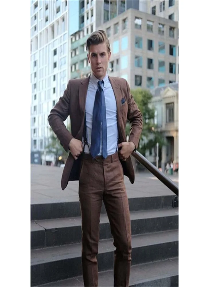 

2020 Fashion Slim Fit Men Suit Notch Lapel Latest Coat Pant Design Brown Mens Suits Bespoke Wedding Men Tuxedo (Jacket+Pants)