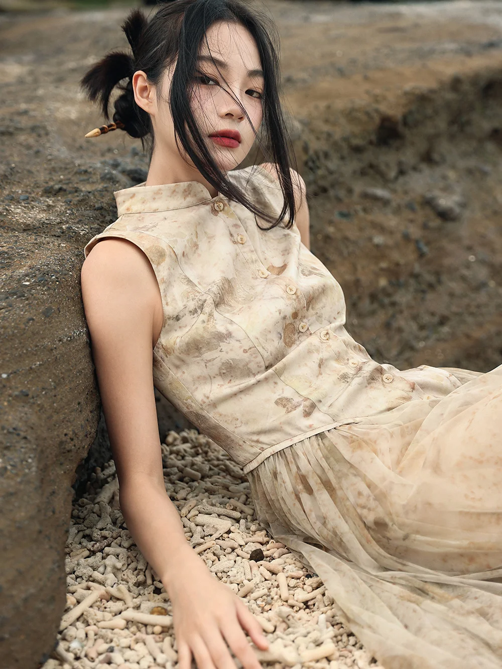 Новинка женское платье с китайским принтом UMI MAO ретро маленьким