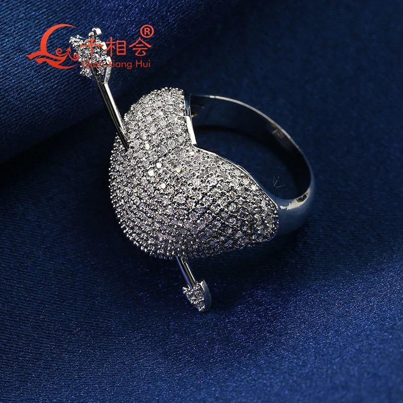 18mm Heart The Arrow Of Love Cupid's Arrow white moissanite ring S925 Silver hip hop women Men's Ring Luxury Style gift wedding