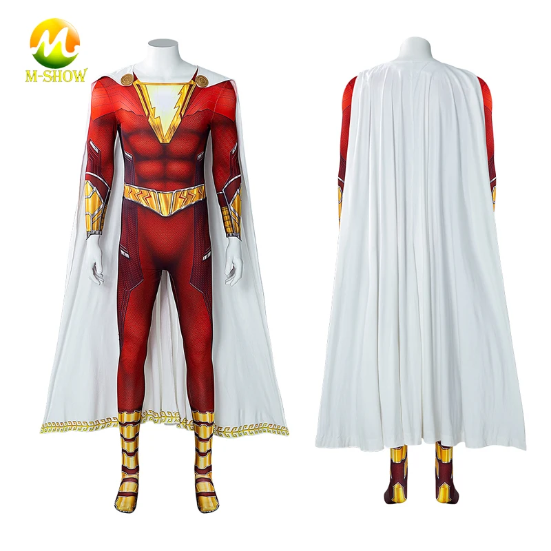 Kapitän Flash-shazam Kostüm Erwachsene Männer Flash-shazam Fury der Götter Cosplay Overall Halloween Phantasie Body Mantel Anzug Jede Größe