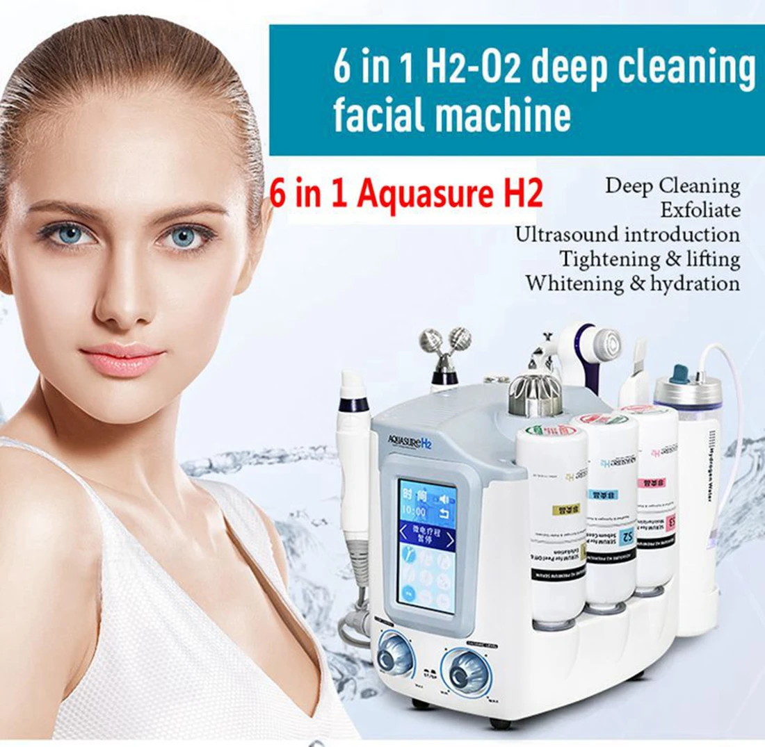 

6 in 1 Aquasure H2 O2 Hydra Dermabrasion Facial Machine RF BIO Lifting Massage Water Peeling Face Care Deep Cleansing Spa CE