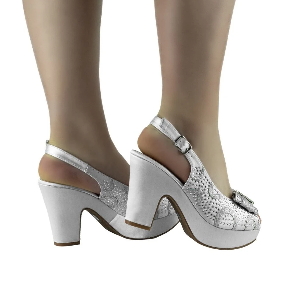 Slivery Wedding Bridal High Heels for Women 2022 New Designer Pumps Heels for Bride Bling Bling Peep Toe Chunky Platform Sandals