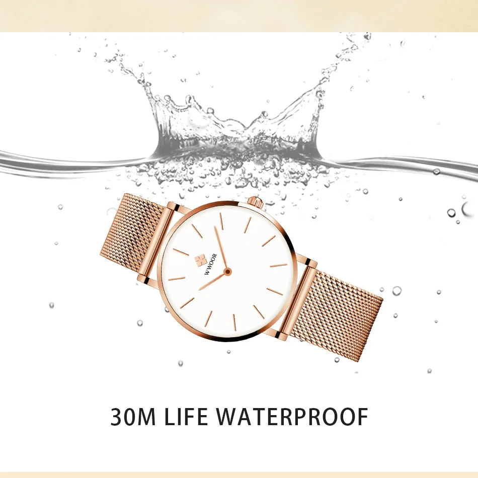 Модные женские часы WWOOR элитные брендовые водостойкий ремешок из нержавеющей