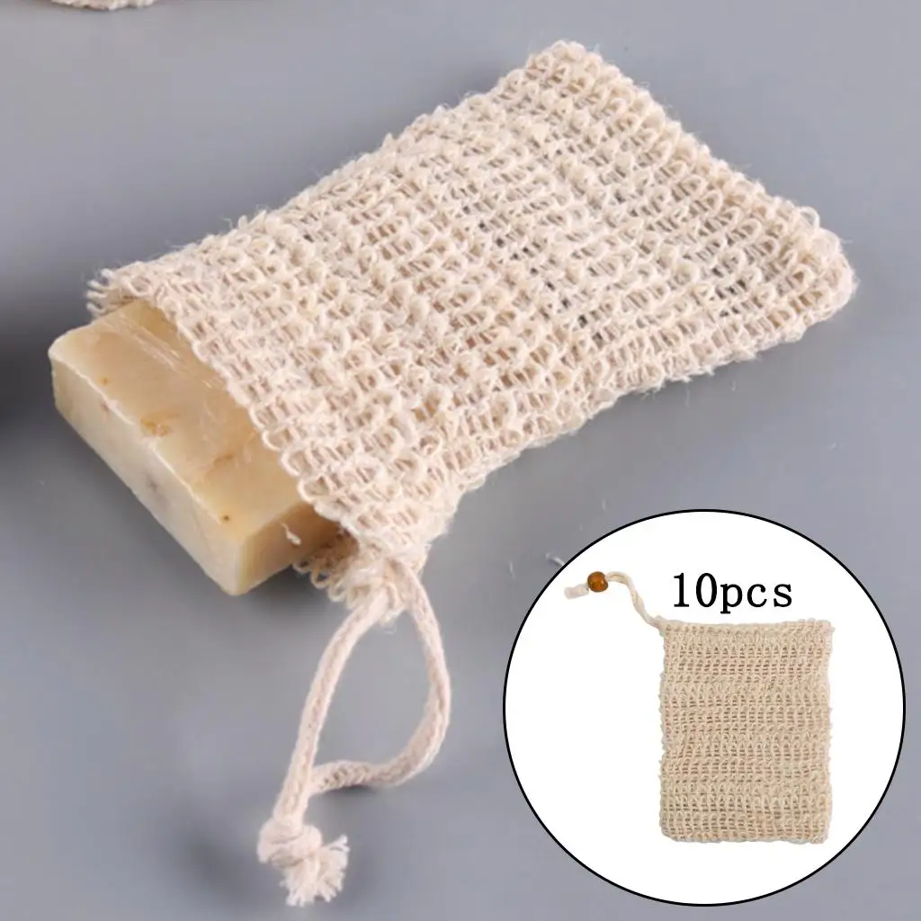 

10 Pieces Natural Sisal Soap Bag Plastic-Free Soap Net with Drawstring Soap Pouch Soap Saver Bag Soap Mesh Bag for Peeling