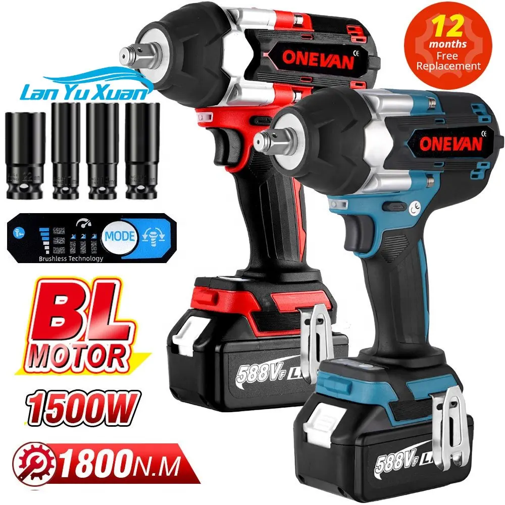 

1800N.M 1_2 Inch Brushless Electric Impact Wrench with 4 Socket 2 Battery Screw Wrench Trucks Power Tool