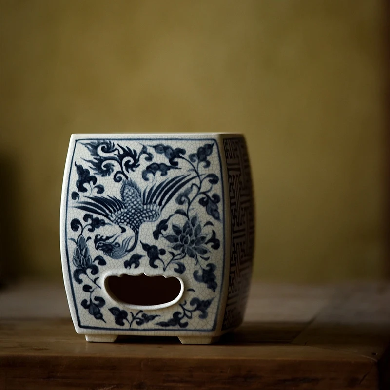 

Ancient Chinese blue and white porcelain Phoenix pattern soda-glazed carbon stove and alcohol stove Kung Fu Tea Stove