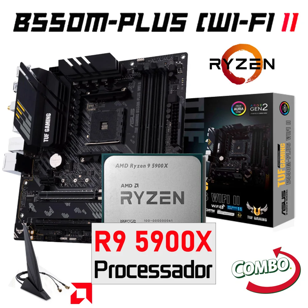 ASUS TUF GAMING B550M PLUS WIFI II AM4 материнская плата 5900X R9 CPU Combo Ryzen Kit AMD B550 игровая DDR4 RYZEN 9