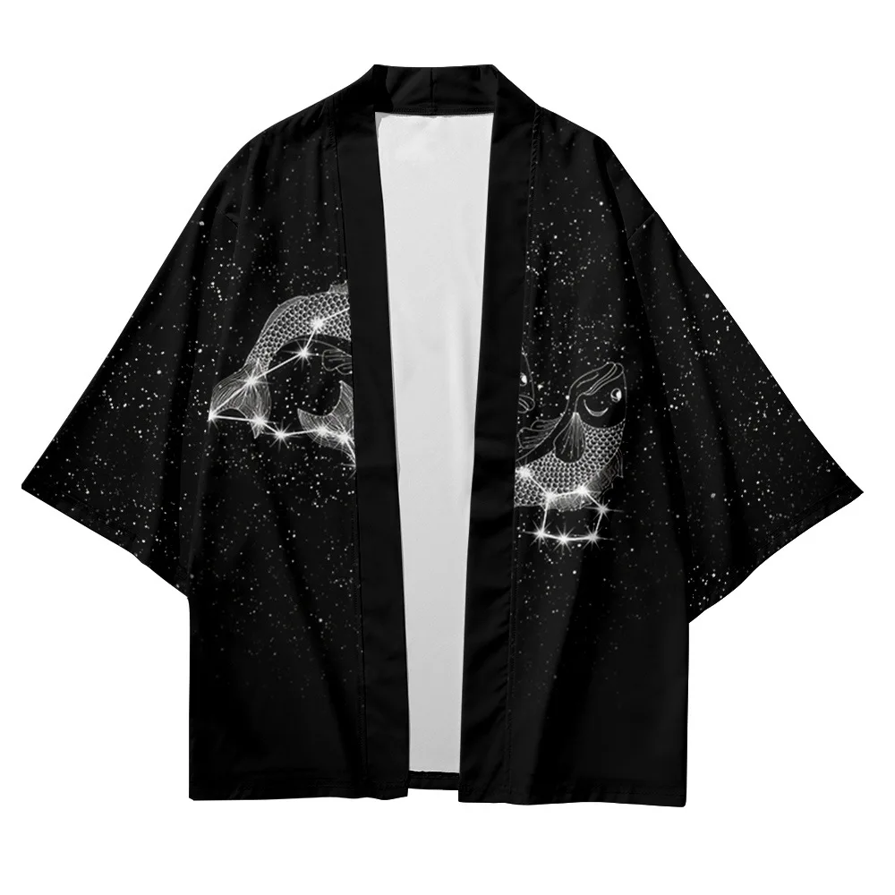 

Cross-border constellation elements printed 7 minutes of sleeve shirt way tunic cardigan loose big yards men fashion coat