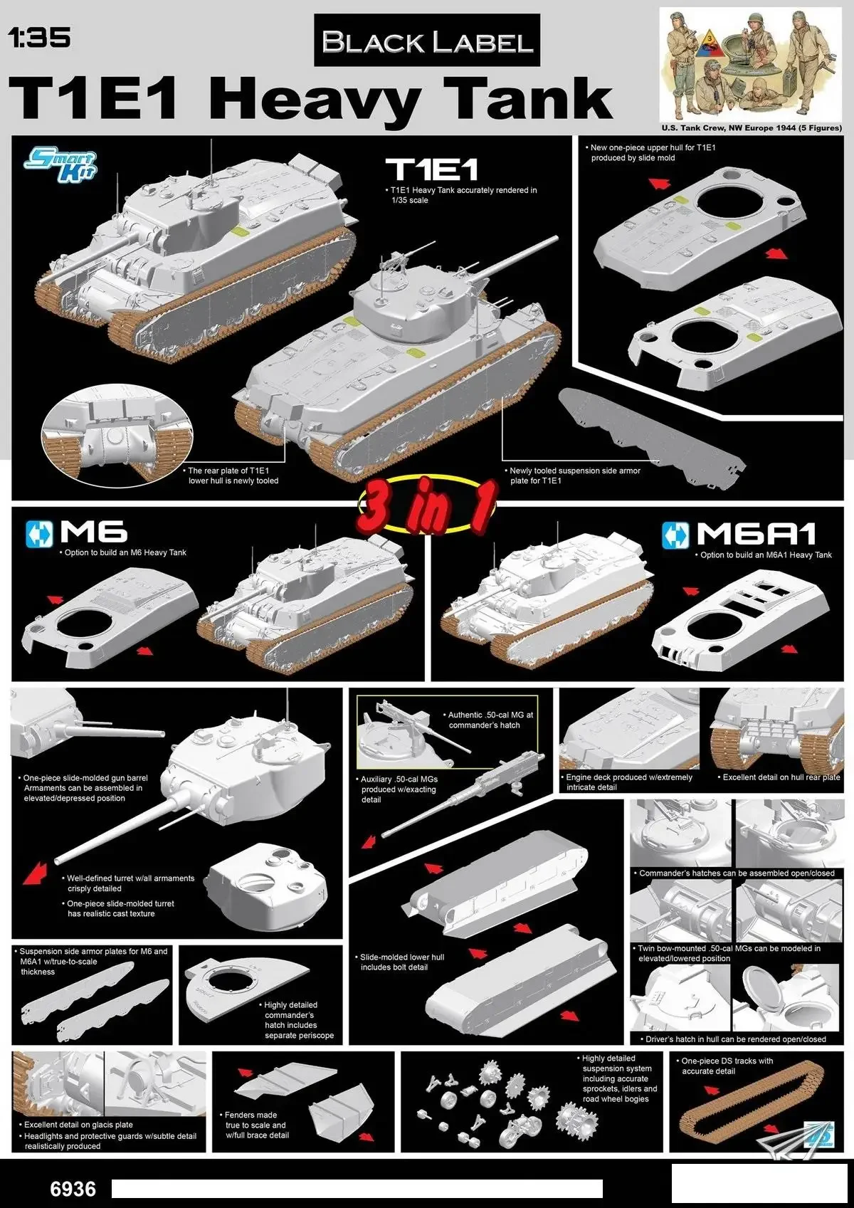 DRAGON 1/35 6936 BLACK LABEL T1E1 Модель тяжелого танка 2019 новейшая