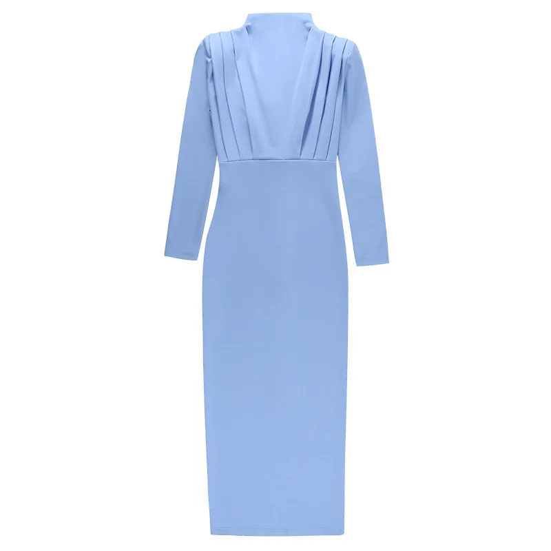 

2022 New Sexy Slim Temperament Waist Solid Color Long-sleeved Dress Women Robe Traf Dresses for Women Plavky Women 2022