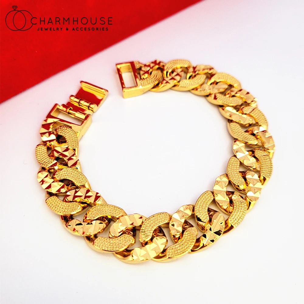 Yellow Gold Plated Bangle Bracelets For Man Women 12mm Horse Whip Chain Bracelet Wristband Pulseira Hip Hop Jewelry Accessories |