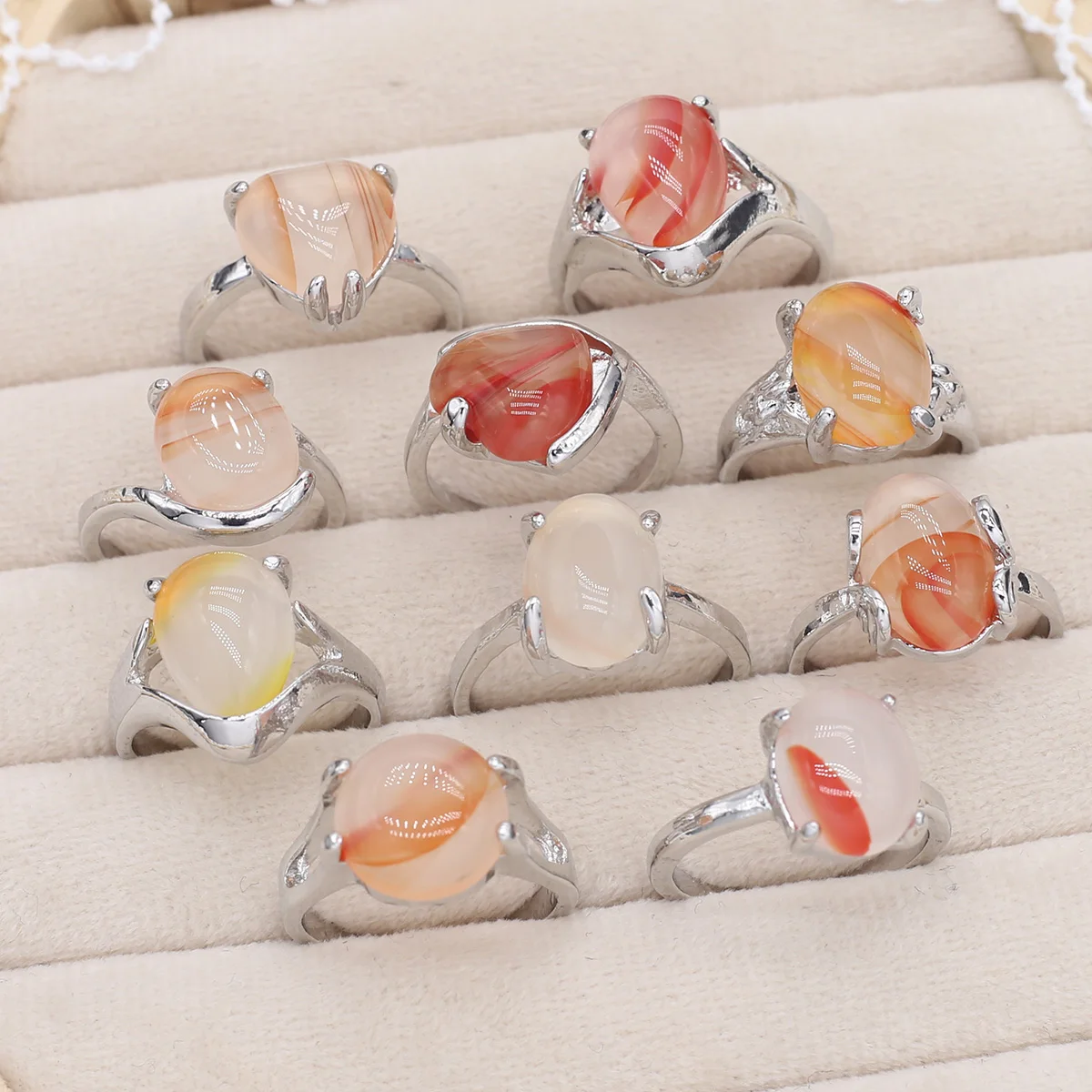 

10Pcs Ring Multi Style Combo Red Agate Stone Charm Fashion Ring Wedding Banquet Party Ring For Woman Girls Jewellery Gift