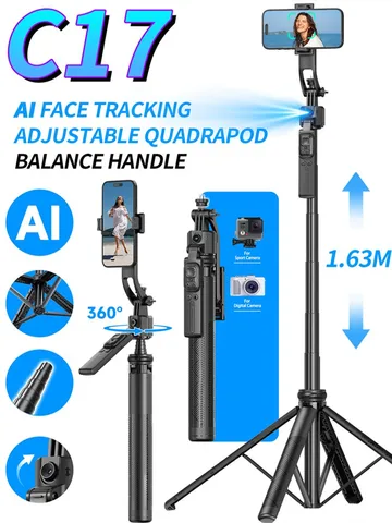 Палка для селфи, штатив для телефона, AI, вращение на 360 градусов, подвес для отслеживания лица, подставка для смартфона, камера, монопод, держатель 1630 мм, четверо