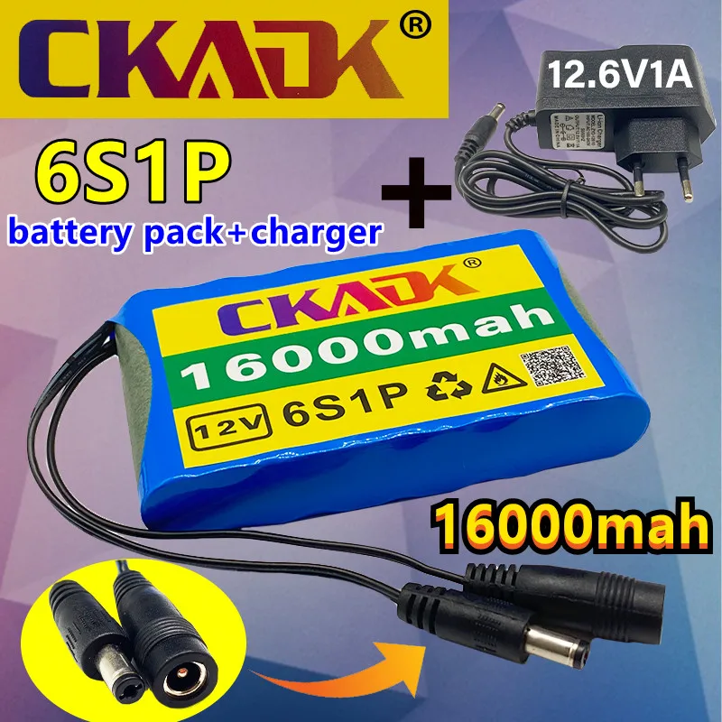 

New original 12V 6S1P 16000mah battery rechargeable lithium-ion battery pack capacity DC 12.6v 16Ah CCTV Cam Monitor + charger