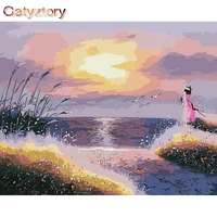gatyztory frame diy painting by numbers sunset landscape painting calligraphy modern wall art hand painted oil painting for home
