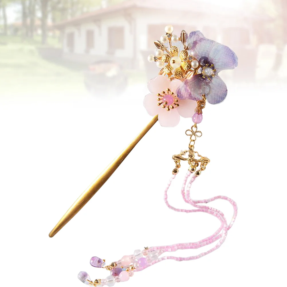 

Hair Hairpin Tassel Sticks Chinese Pearl Chopsticks Retro Long Stick Accessories Woman Classical Flower Vintage Japanese Clips