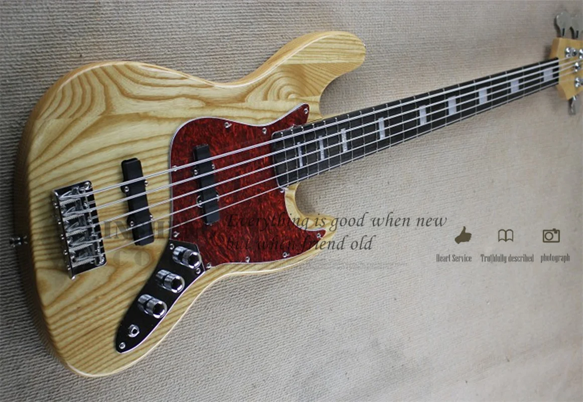 

In stock 5 Strings Bass Guitar JB Bass ASH Wood Body Maple Neck Chrome Bridge Red tortoise shell pickguard