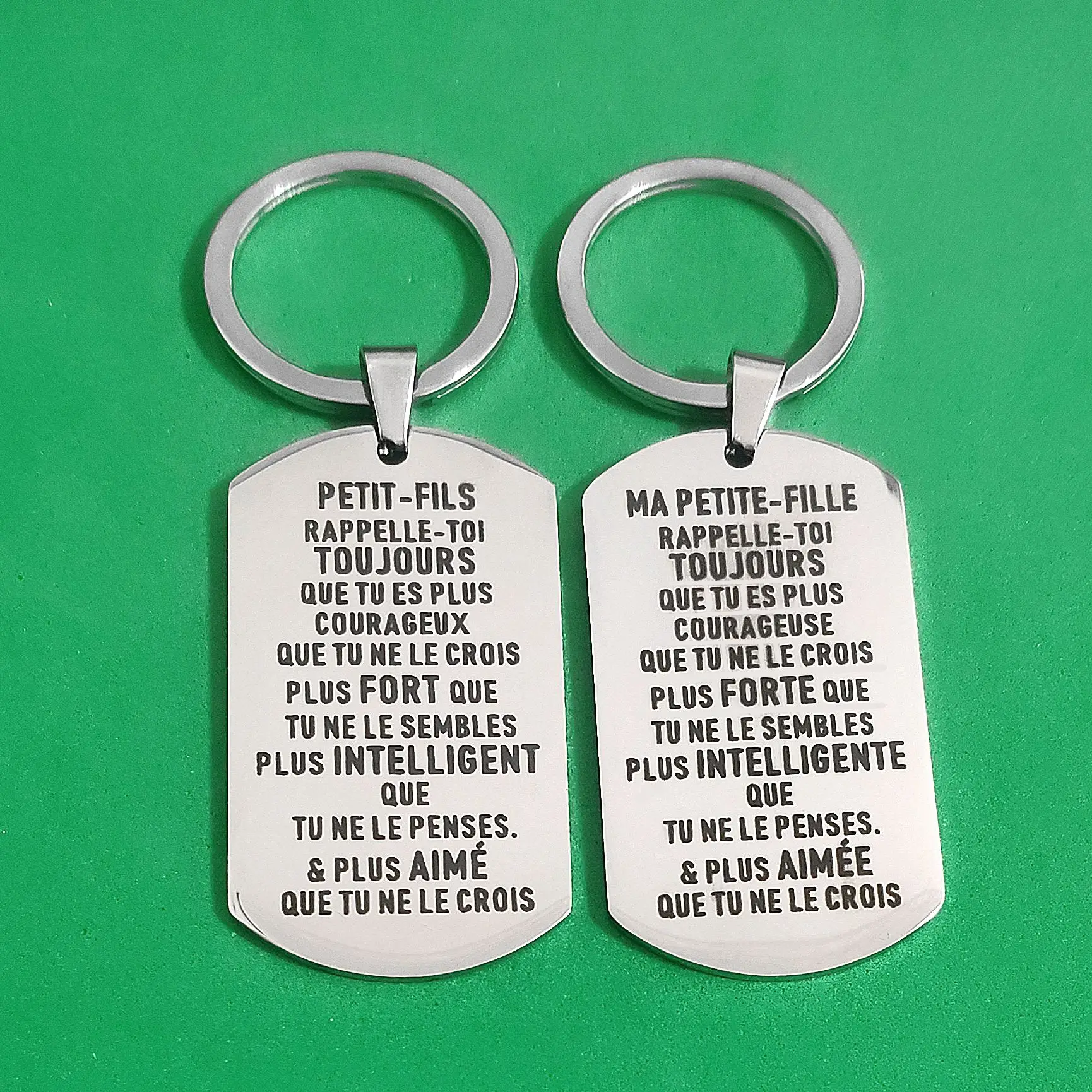 

Wedding Keys Holder Military Tags Keyring Gifts Stainless Steel Birthday Creative Ornaments PETIT-FILS MA PETITE-FILLE Carabiner